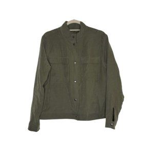 Old Navy Soft Utility Jacket Size L Pockets Snap Buttons Lined Olive Green